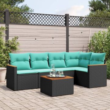 Set Divani da Giardino 6 pz con Cuscini Nero in Polyrattan