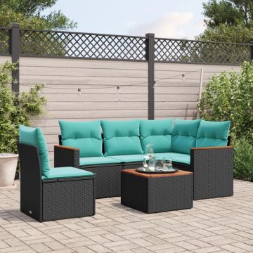 Set Divani da Giardino 6 pz con Cuscini Nero in Polyrattan