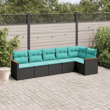 Set Divani da Giardino 6 pz con Cuscini Nero in Polyrattan