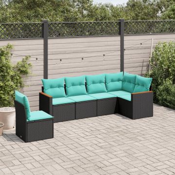 Set Divani da Giardino 6 pz Nero con Cuscini Blu