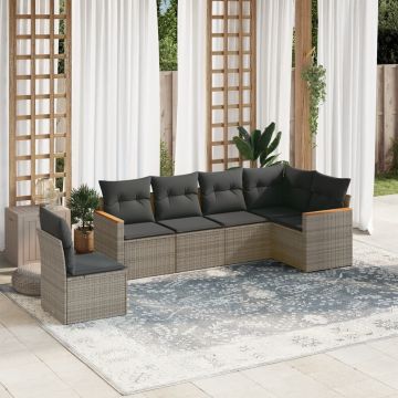 Salotto da Giardino 6 Pezzi in Polyrattan Grigio Sfoderabile