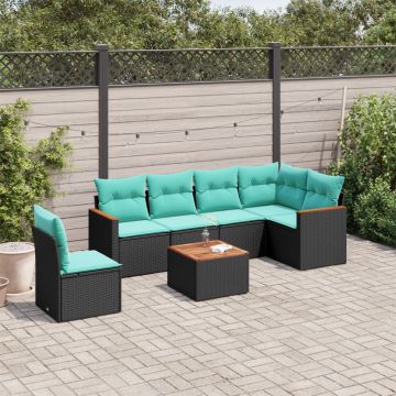 Set Divani da Giardino 7 pz con Cuscini Nero in Polyrattan