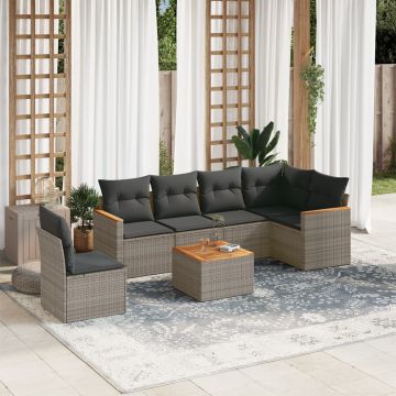Salotto da giardino 7 pz in rattan PE grigio con tavolino
