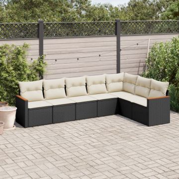 Salotto da Giardino 7 Pezzi Polyrattan Nero e Crema