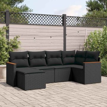 Salotto da giardino 6 pz con cuscini neri in polyrattan