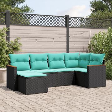 Set Divani da Giardino 6 pz con Cuscini Nero in Polyrattan 2