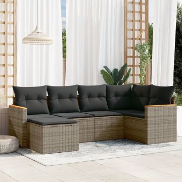 Salotto da giardino 6 pezzi in polyrattan grigio con cuscini 3