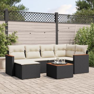 Salotto da Giardino 7 pz con Cuscini Nero Polyrattan