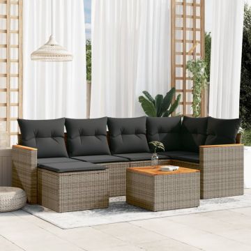 Set Salotto da Giardino 7 pz in Polyrattan Grigio