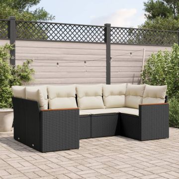 Set Divano da Giardino 6 pz con Cuscini Nero in Polyrattan