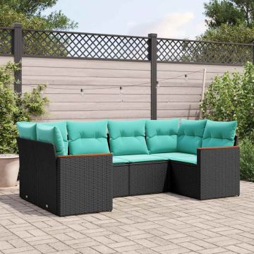 Set Divani da Giardino 6 pz con Cuscini Nero in Polyrattan