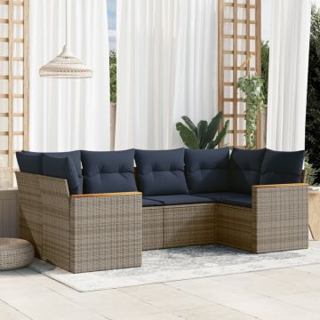 Set Divani da Giardino 6 pz con Cuscini Grigio in Polyrattan