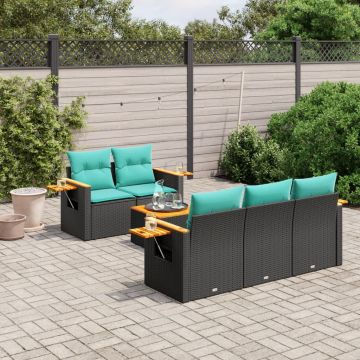 Set Divani da Giardino 6 pz con Cuscini Nero in Polyrattan