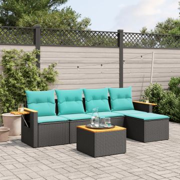 Set Divani da Giardino 6 pz con Cuscini Nero in Polyrattan