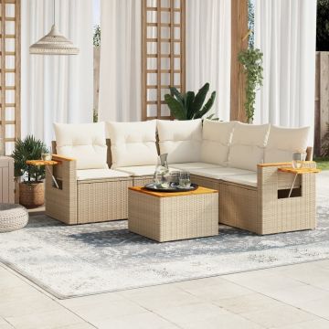 Set da Giardino 6 pz in Polyrattan Beige con Cuscini Sfoderabili