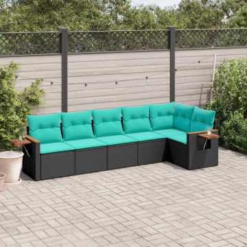 Salotto da Giardino 6 pz in Polyrattan Nero e Cuscini Blu
