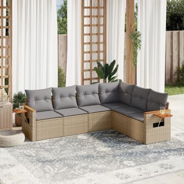 Set divano da giardino 6 pz beige in rattan PE e cuscini