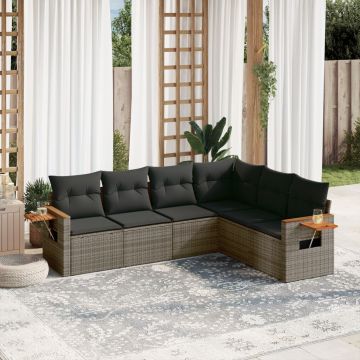 Set divani da giardino in polyrattan grigio, 6 pezzi