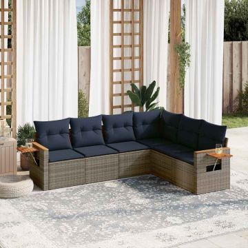 Set Divani da Giardino 6 pz Grigio in Polyrattan con Cuscini