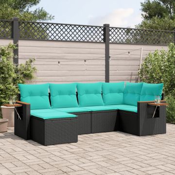Set Divani da Giardino 6 pz con Cuscini Nero in Polyrattan