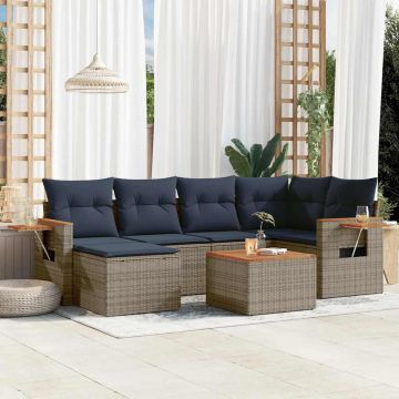 Set Divani da Giardino 7 pz con Cuscini Grigio in Polyrattan
