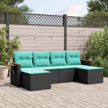 Set Divani da Giardino 6 pz con Cuscini Nero in Polyrattan