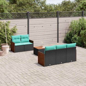Set Divani da Giardino 6 pz con Cuscini Nero in Polyrattan