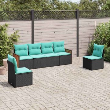 Set Divani da Giardino 6 pz con Cuscini Nero in Polyrattan
