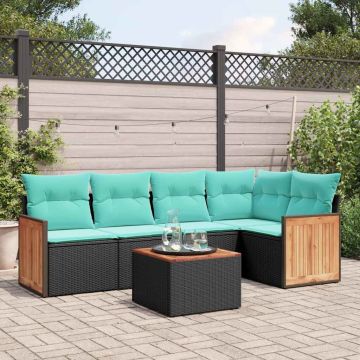 Set Divani da Giardino 6 pz con Cuscini Nero in Polyrattan