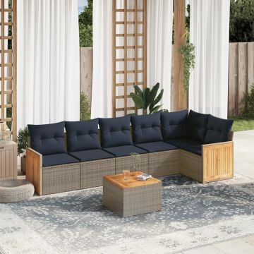 Set Divani da Giardino 7 pz con Cuscini Grigio in Polyrattan