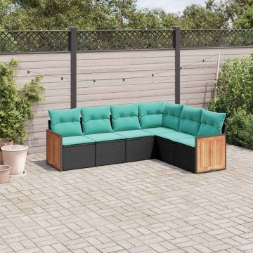 Set Divani da Giardino 6 pz con Cuscini Nero in Polyrattan