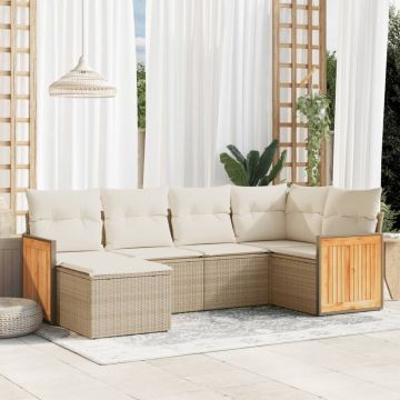 Set Divano da Giardino 6 pz con Cuscini Beige in Polyrattan