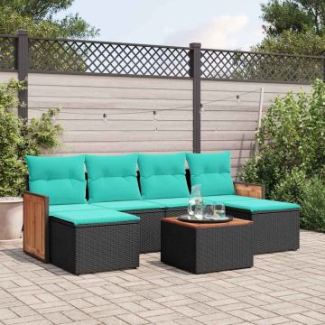 Set Divani da Giardino 7 pz con Cuscini Nero in Polyrattan