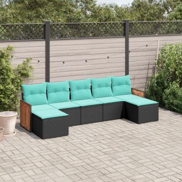 Set Divani da Giardino 7 pz con Cuscini Nero in Polyrattan