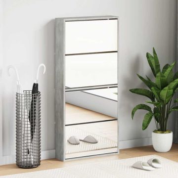 Scarpiera con Specchio a 4 Livelli Grigio Cemento 63x17x134 cm
