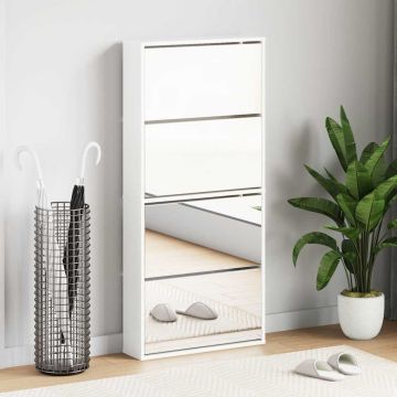 Scarpiera con Specchio a 4 Livelli Bianco lucido 63x17x134 cm