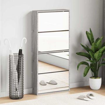 Scarpiera con Specchio a 4 Livelli Grigio Sonoma 63x17x134 cm