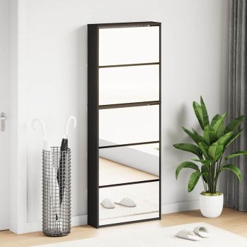 Scarpiera con Specchio a 5 Livelli Nera 63x17x169,5 cm