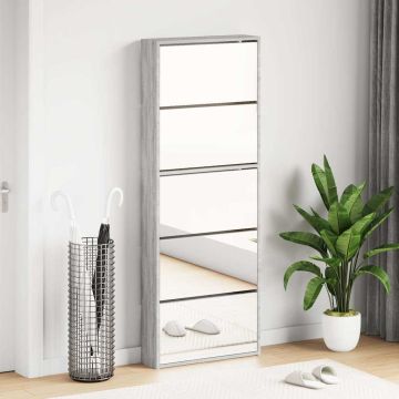 Scarpiera con Specchio a 5 Livelli Grigio Sonoma 63x17x169,5 cm