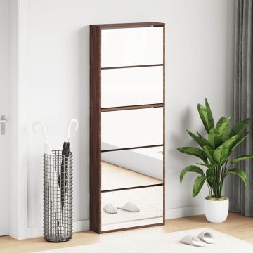 Scarpiera con Specchio a 5 Livelli Rovere Marrone 63x17x169,5cm