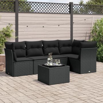 Set Divano da Giardino 6 pz con Cuscini Nero in Polyrattan