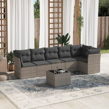 Set Divani da Giardino 7 pz con Cuscini Grigio in Polyrattan