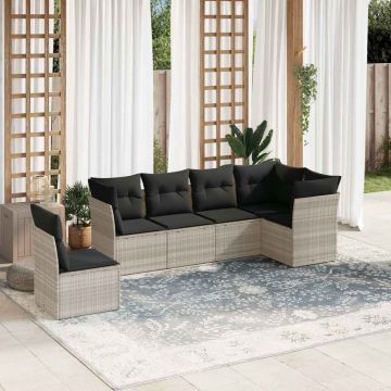 Set Divano da Giardino 6pz con Cuscini Grigio Chiaro Polyrattan
