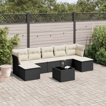 Set Divani da Giardino con Cuscini 8 pz Nero in Polyrattan
