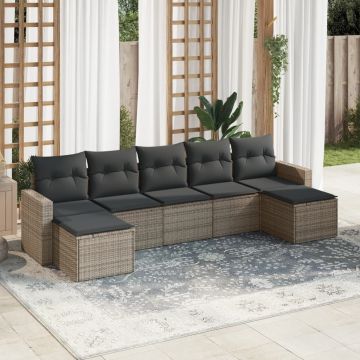 Set Divani da Giardino 7 pz con Cuscini Grigio in Polyrattan