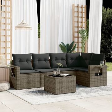 Set Divano da Giardino 6 pz con Cuscini Grigio in Polyrattan