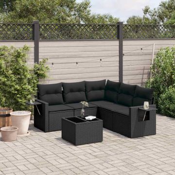 Set Divano da Giardino 6 pz con Cuscini Nero in Polyrattan
