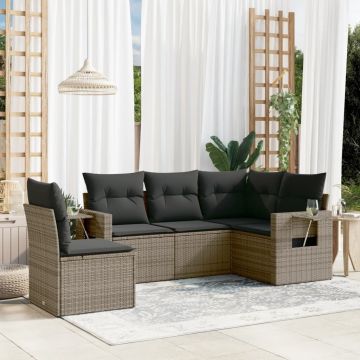 Set Divani da Giardino 5 pz con Cuscini Grigio in Polyrattan