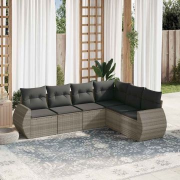 Set Divano da Giardino 6pz con Cuscini Grigio Chiaro Polyrattan