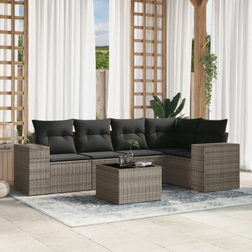 Set Divano da Giardino 6 pz con Cuscini Grigio in Polyrattan